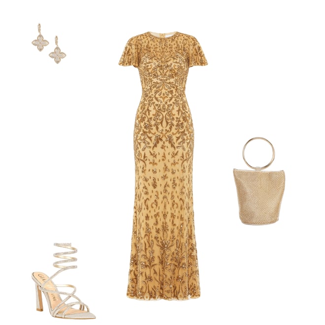 slim fit dress slacks Kasper Flutter-Sleeve Smock-Waist Dress, Regular & Plus - Gold main image 1
