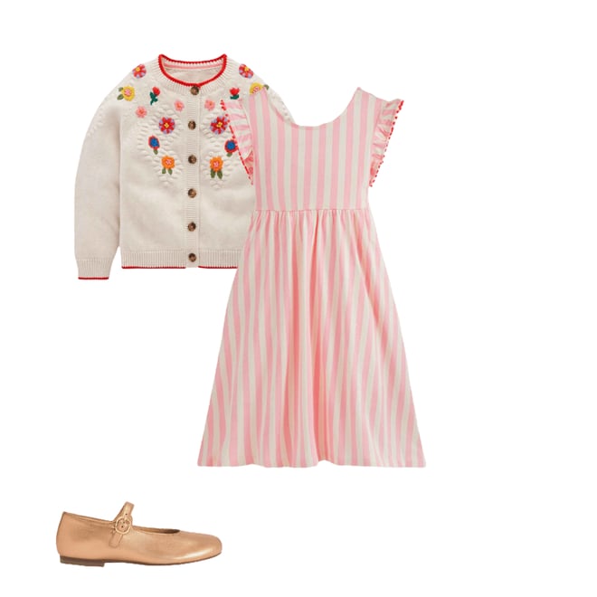 Robe Fille J Khaki Rayée Rose/vert - Noeud Appliqué - Manches Longues - Taille 4 - NEUVE