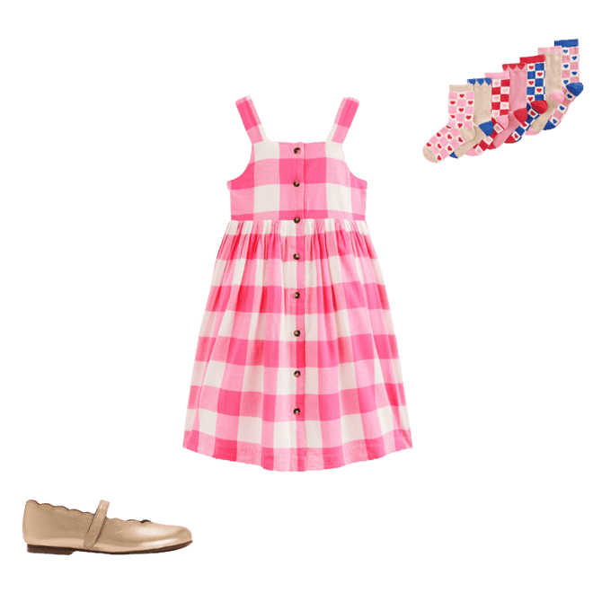 open lace back dress Girl's Tickled Gingham One Piece in Pink Size 8 main image 1