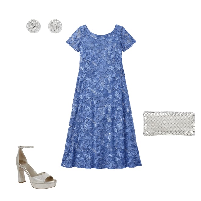 Alex Evenings Plus Size Lace Scoop Neck Short Sleeve A-Line Gown