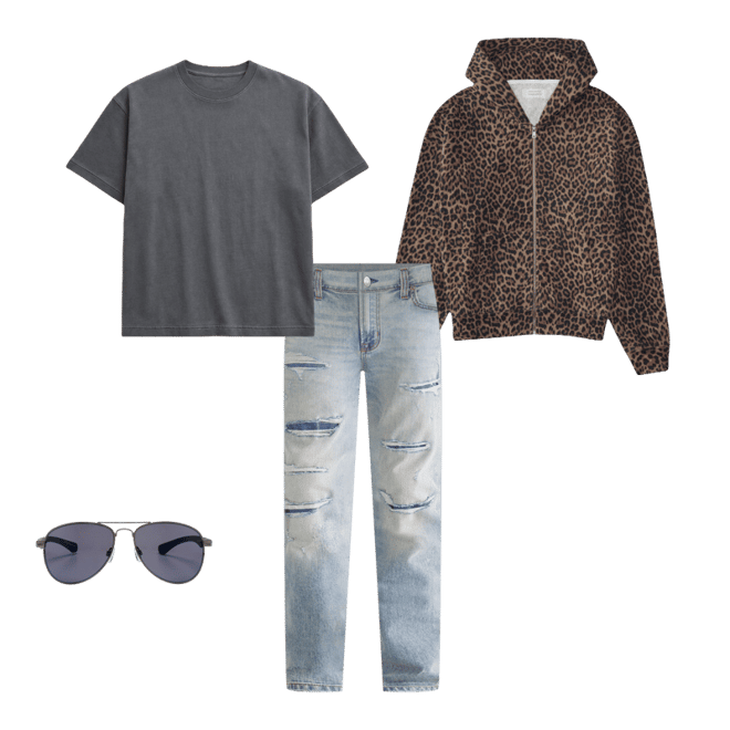 Cloud Soft Leopard Print Boxy Full-Zip Hoodie