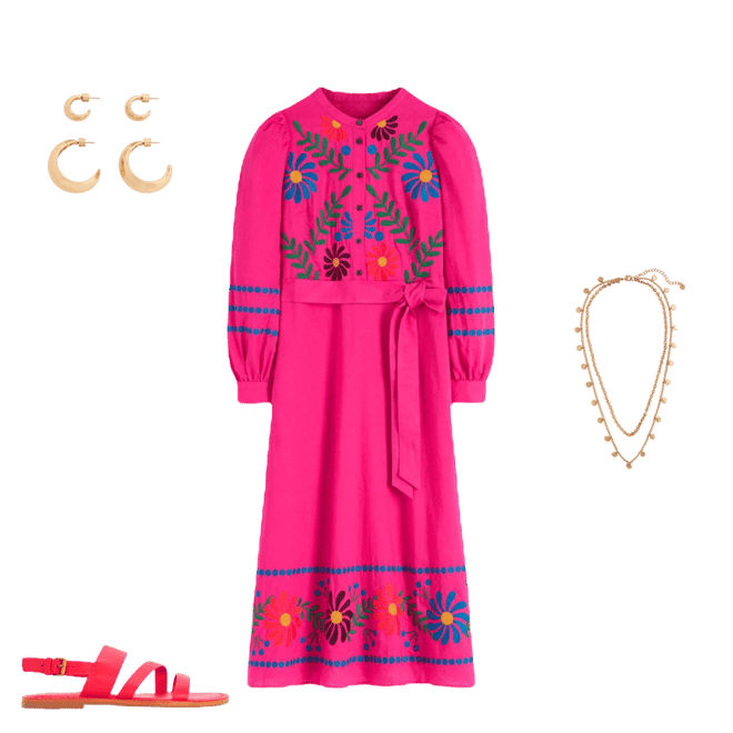 Ava Linen Blend Midi Dress-Multi Embroidery | Boden USA