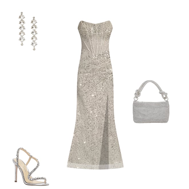 jaycin metallic embossed jewel embellished asymmetrical dress sandals Black Fitted Knee Length Dress with Asymmetrical Neckline – RUMOUR LONDON main image 1