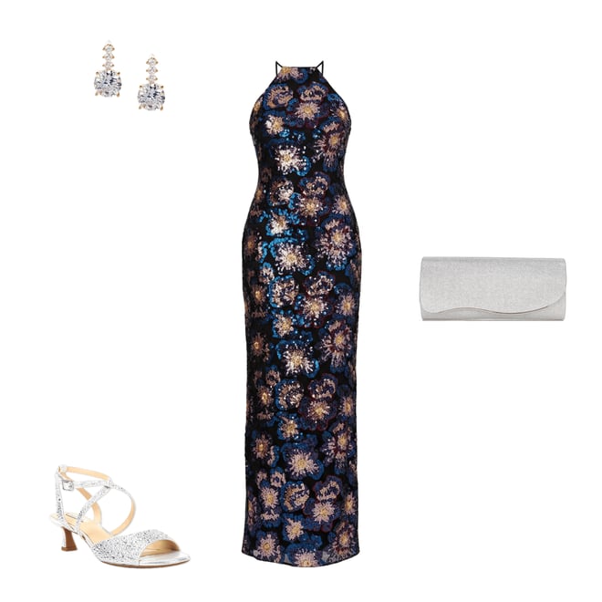 adrianna papell women's floral sequin fit & flare dress Silver Sequin Floral Midi Sheath Dress