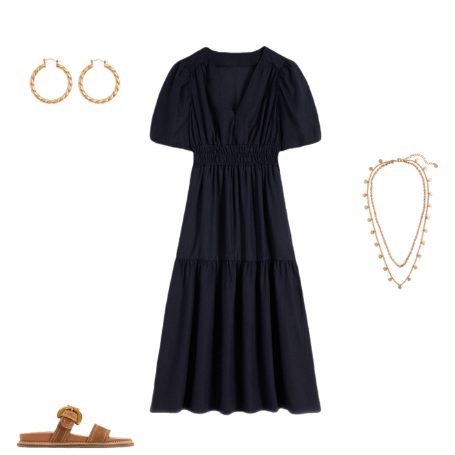 Irene Linen Midi Dress-Navy | Boden USA