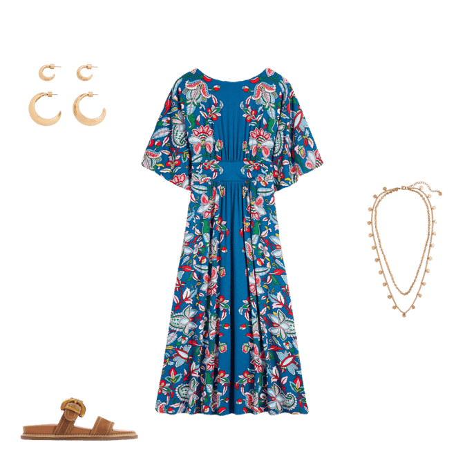 Imelda Kimono Jersey Dress-Blue, Botanical Trail | Boden USA