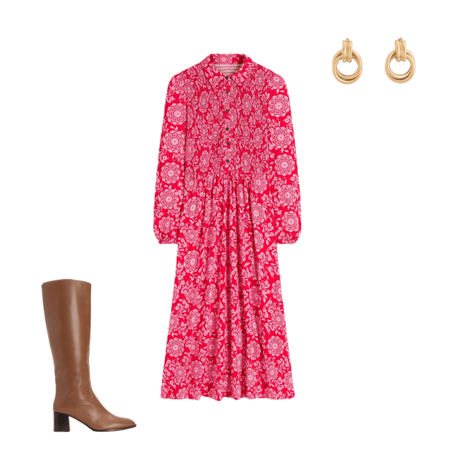 Smocked Jersey Shirt Dress-Merida Red, Decorative Blossom | Boden USA