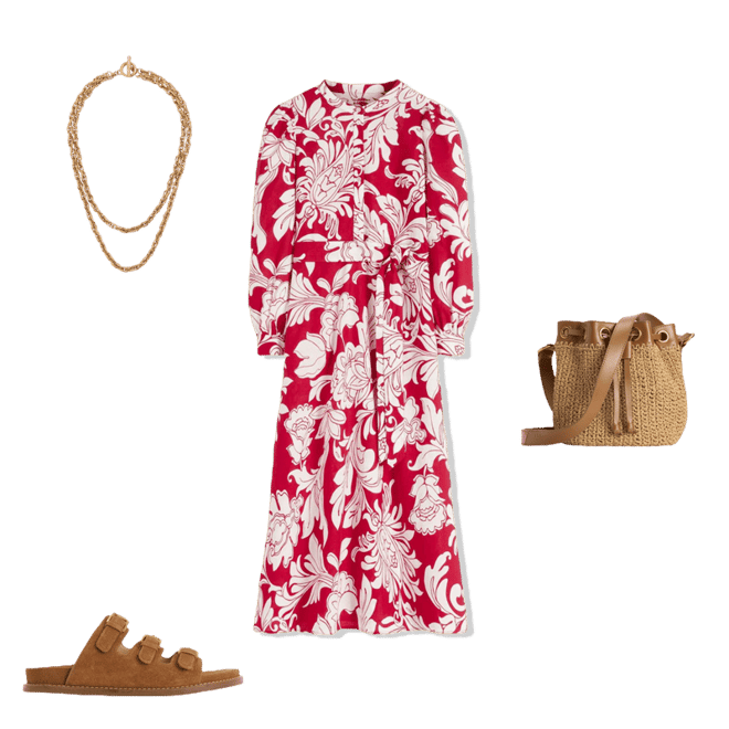 Ava Linen Blend Midi Dress-Salsa, Botanical Flourish | Boden USA