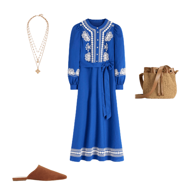 boden blue embroidered dress Boden Girls Embroidered V-back dress in Blue main image 0