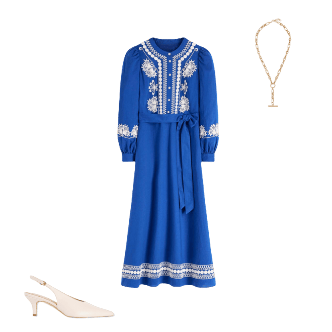 Ava Linen Blend Midi Dress-Blue Embroidery | Boden UK
