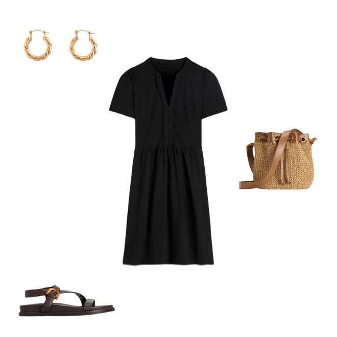 black dress white sleeves Classic Little Black Dress with Sheer Sleeves and White Collar –  Marmalade-shop main image 1