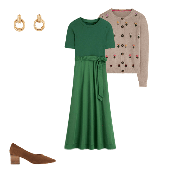 Crew Neck Mix Media Dress-Promenade Green | Boden USA