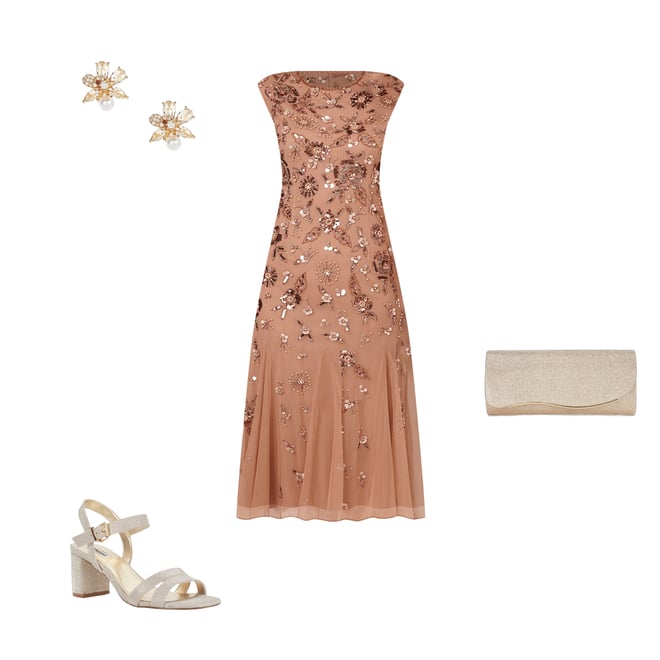 slim fit dress slacks Short Sleeve Vine Beaded Godet Gown In Nude Multi main image 1