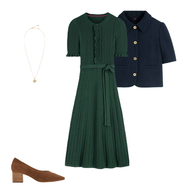 Henley Frill Knitted Dress-Hunter Green | Boden USA