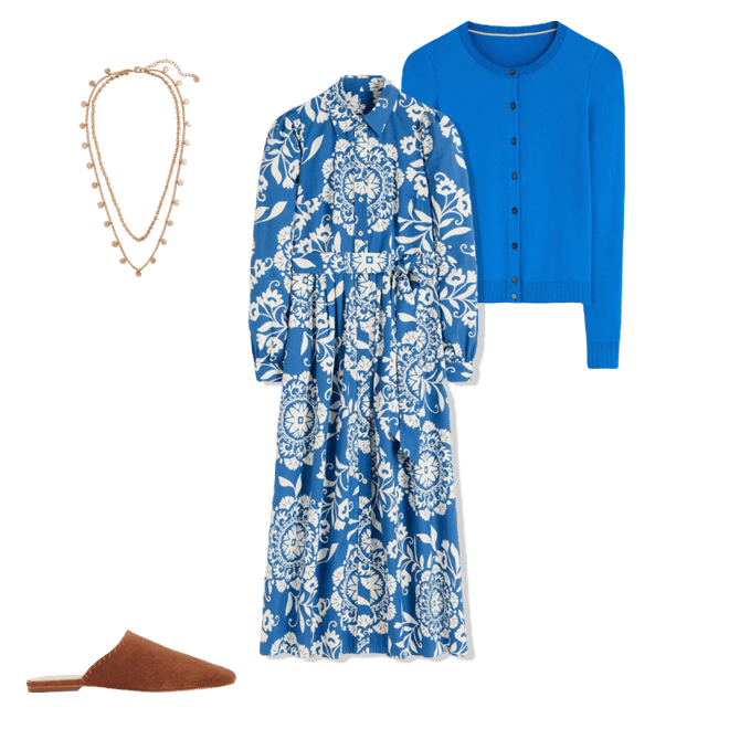 Alexa Long Sleeve Midi Dress-Blue, Decorative Blossom | Boden USA
