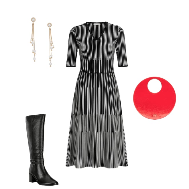 Ming Wang Petite Size Linear Soft Knit V-Neck Elbow Sleeve Fit-And-Flare  Dress | Dillard's