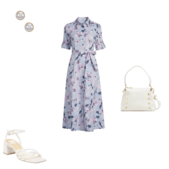 Calvin Klein Floral Print Cotton Poplin Collared Short Sleeve Shirt Dress |  Dillard's