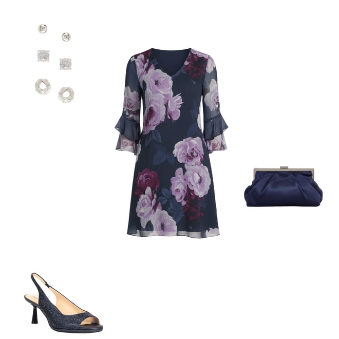 Calvin Klein V-Neck 3/4 Sleeve Crinkled Chiffon Floral Shift Dress |  Dillard's