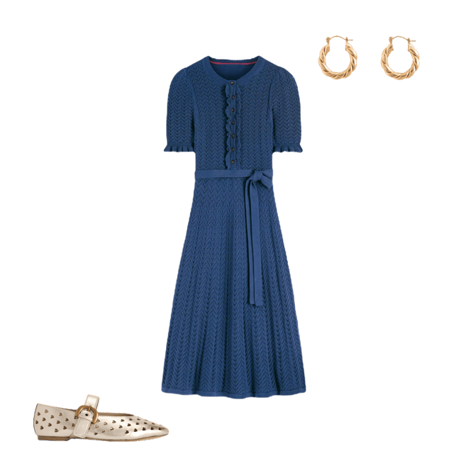 Henley Frill Knitted Dress-Denim Blue | Boden USA