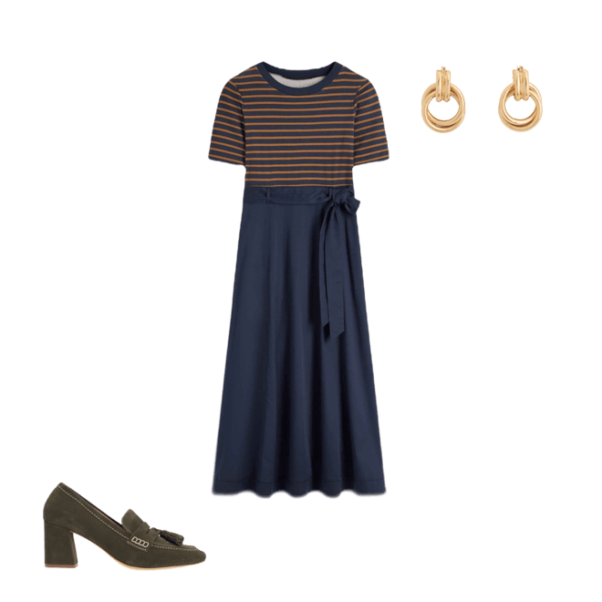 navy dress brown belt Stretch Crepe Dolman Dress with Belt Cobalt / 8 main image 0