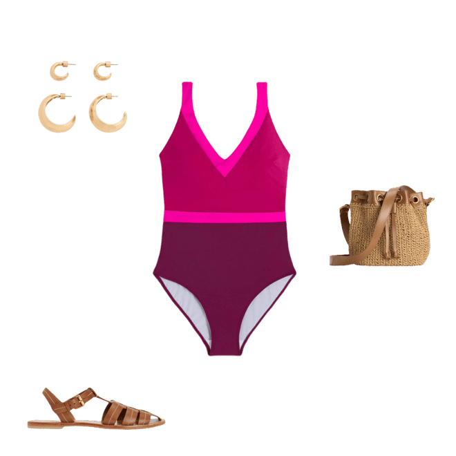 【新品未着用】45RPM☆ Badou-R ☆インドカディ☆キャミ☆ Campania Cross-back Swimsuit-Chocberry Colourblock | Boden USA