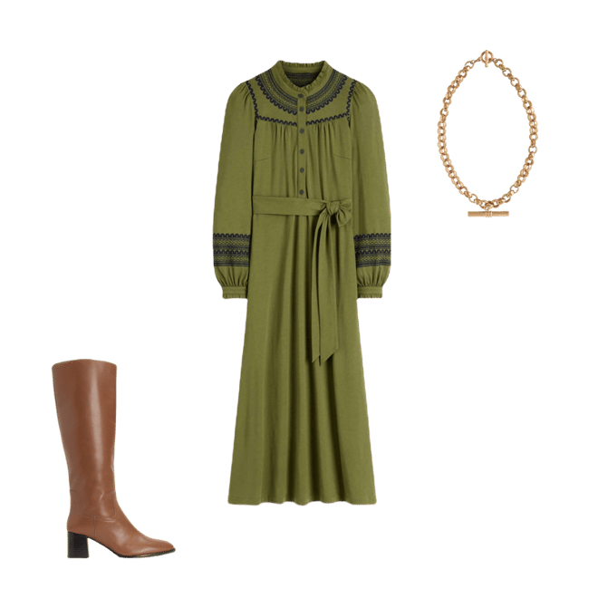 Embroidered Jersey Shirt Dress-Olive | Boden USA