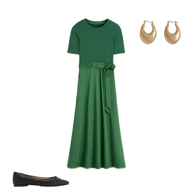 Crew Neck Mix Media Dress-Promenade Green | Boden USA