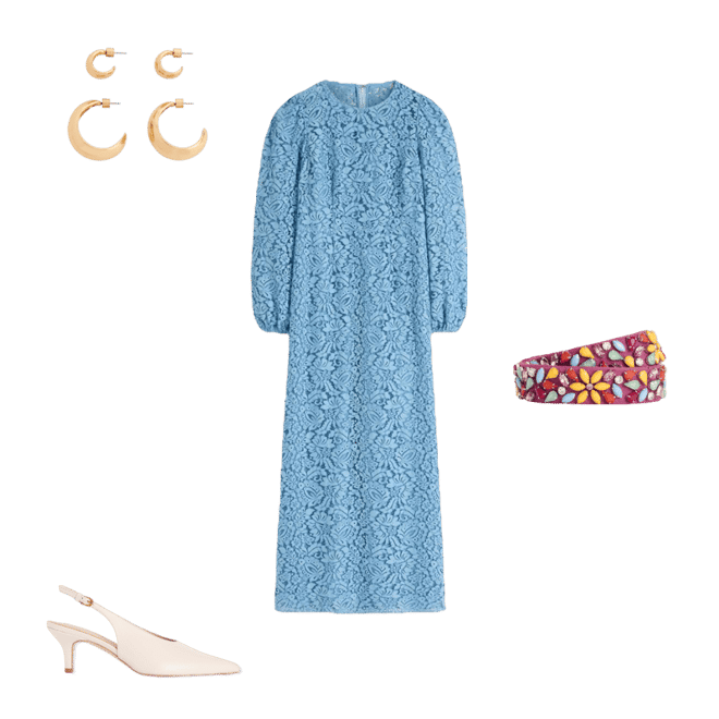 High Neck Lace Dress-Blue | Boden USA
