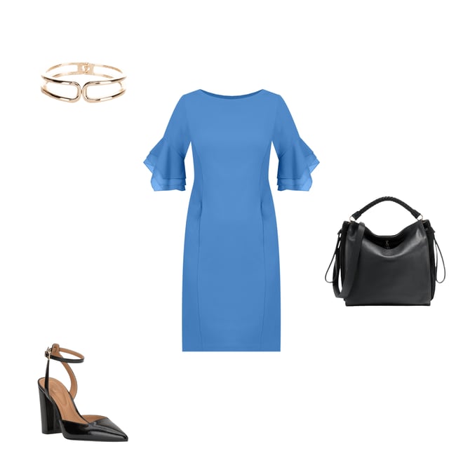 sachin and babi light blue dress Donna Morgan Printed Midi Dress - Black/Navy