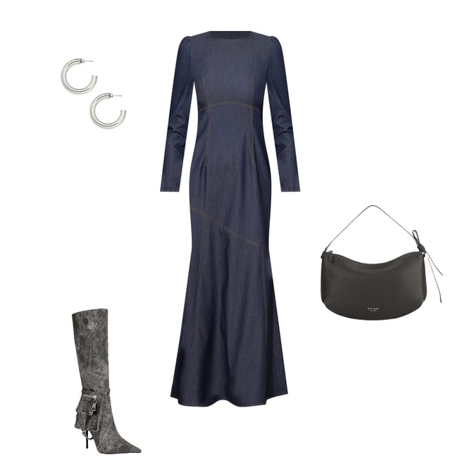 white christmas dresses Petal & Pup Women's Callum Midi Dress, Dark Denim main image 1
