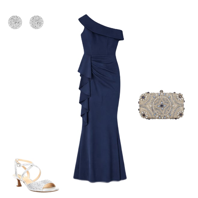 Xscape Petite Size Scuba Asymmetrical One Shoulder Sleeveless Gown
