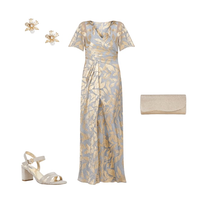 slim fit dress slacks Sabine Black and Gold Foil Print Mini Dress