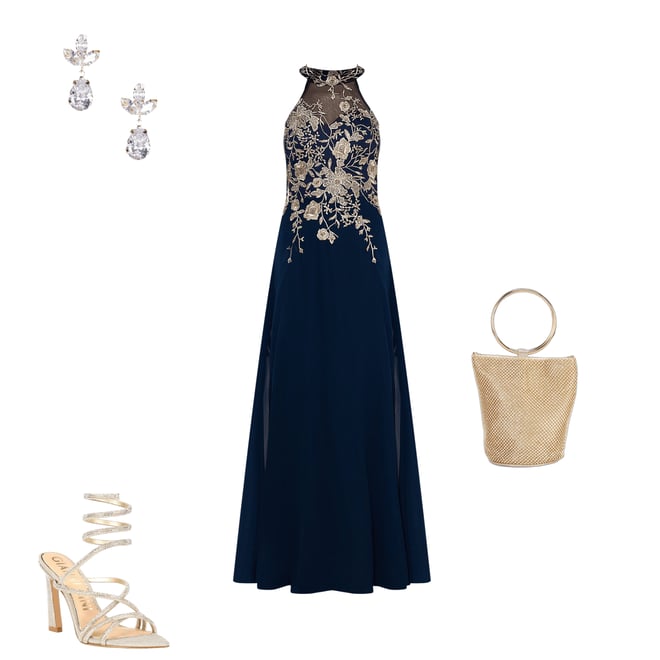 Betsy & Adam Halter Neck Floral Embroidered Sleeveless Chiffon Gown |  Dillard's