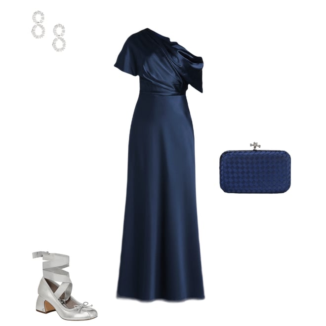 Alex Marie Nancy Stretch Satin One Shoulder Short Sleeve Gown | Dillard's