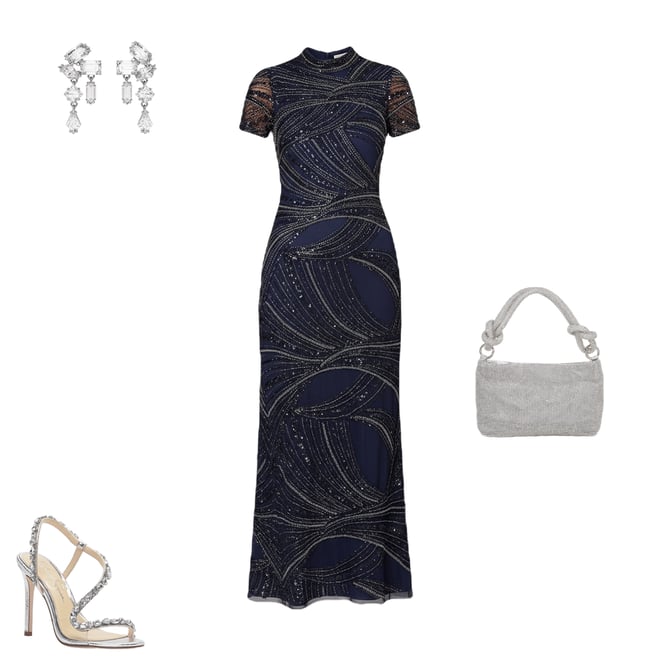 jaycin metallic embossed jewel embellished asymmetrical dress sandals Asymmetrical Neckline Crepe Midi Dress Navy – Roland Mouret main image 0