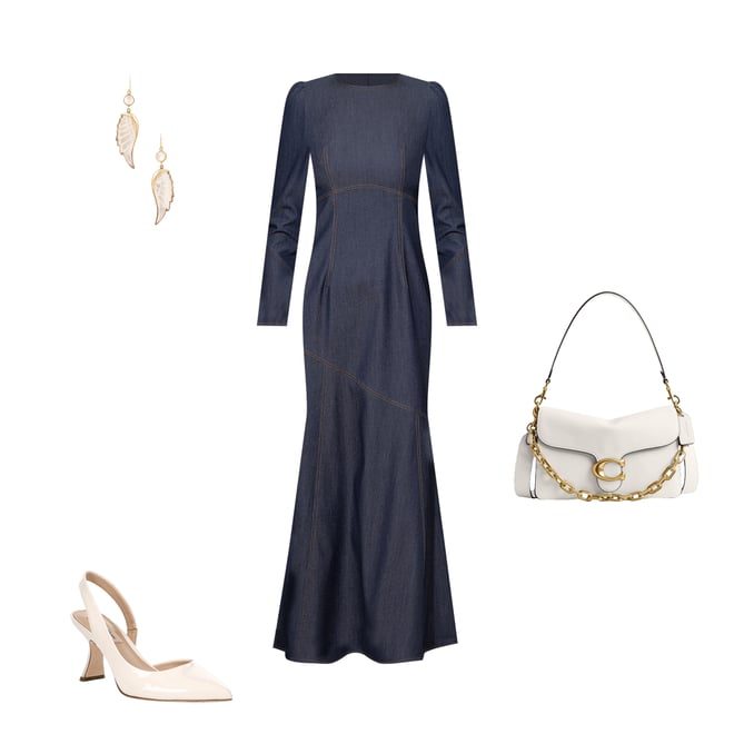 white christmas dresses Rainer Denim Midi Dress | Mid Wash Blue