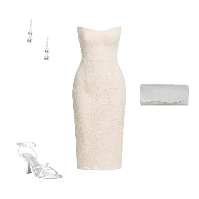 open lace back dress Bronx and Banco Kate Strapless Floral Embroidered Corset Midi Dress