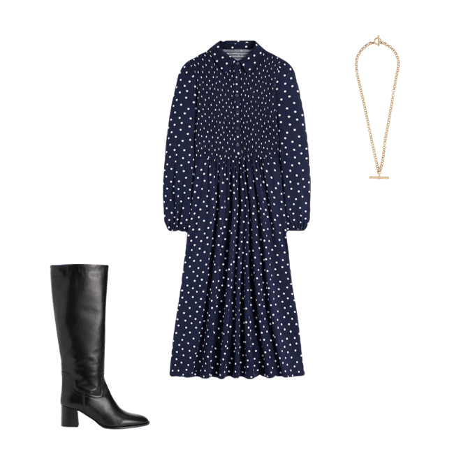 Smocked Jersey Shirt Dress-French Navy, Painted Dot | Boden USA