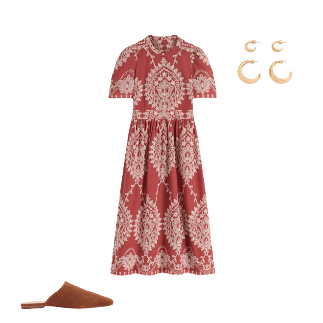 Ivy Placket Cotton Midi Dress-Rust Embroidery | Boden USA