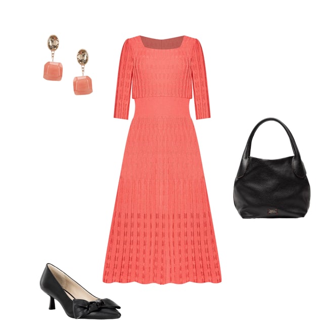 Ming Wang Pointelle Tonal Knit Square Neck 3/4 Sleeve Midi Dress | Dillard's