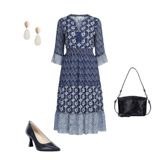 John Mark Mixed Print Scoop Neck 3/4 Flounce Sleeve Tiered A-Line Midi Dress  | Dillard's