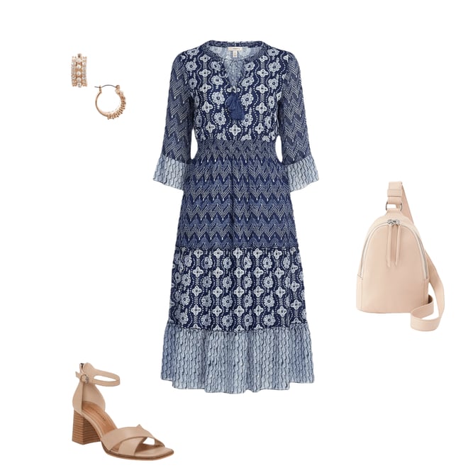 John Mark Mixed Print Scoop Neck 3/4 Flounce Sleeve Tiered A-Line Midi Dress  | Dillard's
