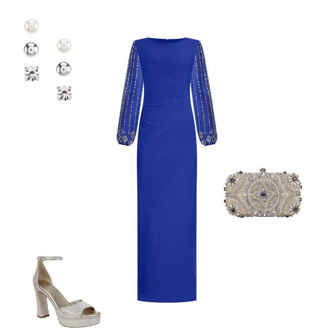 Marina Boat Neck Long Beaded Elastic Cuff Sleeve Matte Jersey Back Slit  Sheath Gown | Dillard's