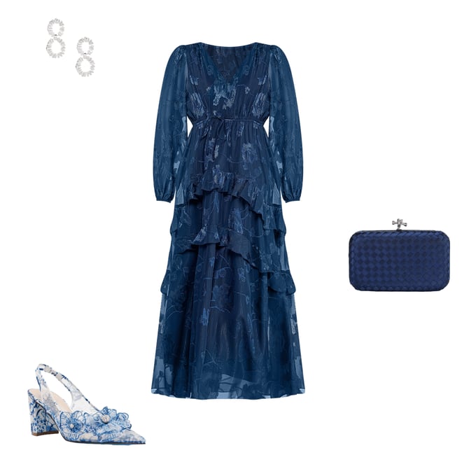 Layered With Love Alice Jacquard Chiffon Long Sleeve V-Neck Ruffle Tiered  A-Line Maxi Dress | Dillard's