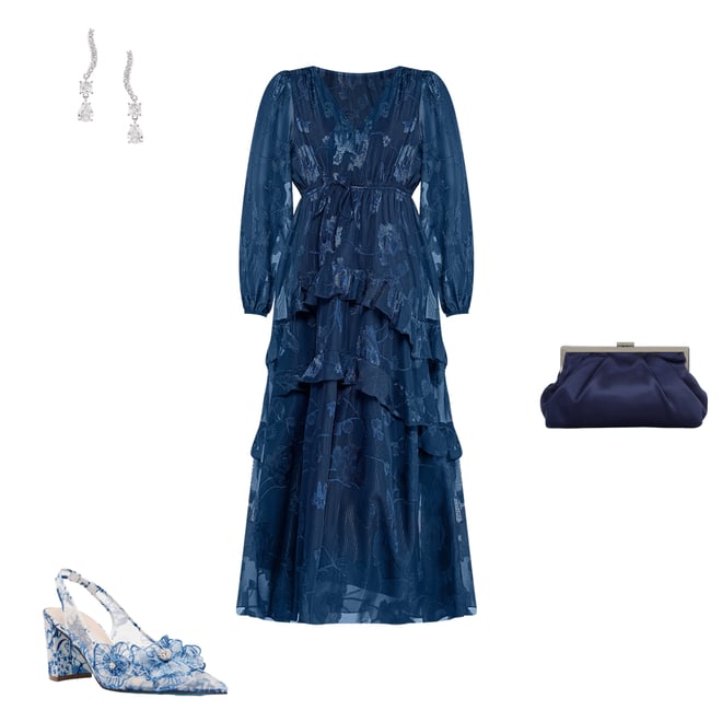 Layered With Love Alice Jacquard Chiffon Long Sleeve V-Neck Ruffle