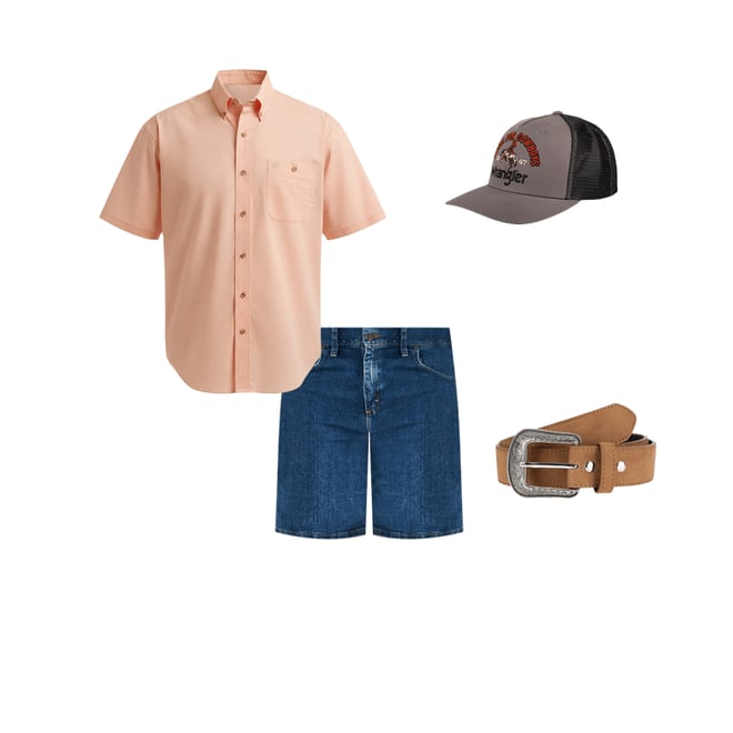 Men's Stitch Detailed and Etched Buckle Belt in Camel