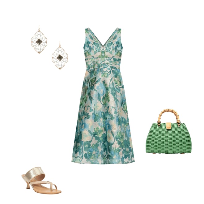 Adrianna Papell Jacquard Floral Print V-Neck Sleeveless A Line Dress |  Dillard's