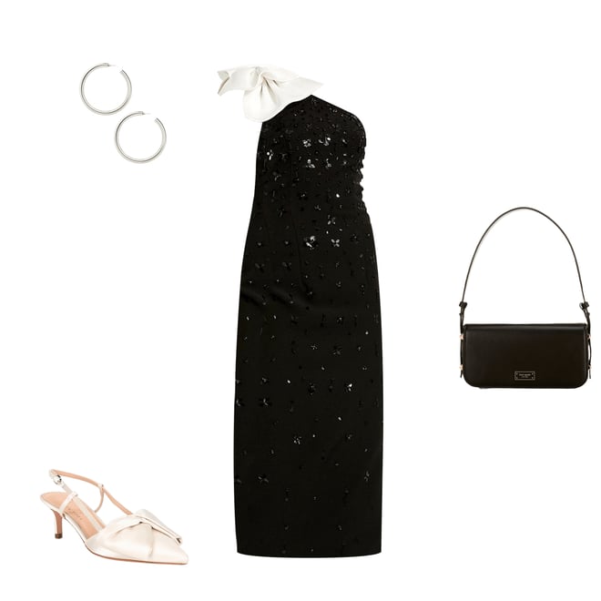 Mac Duggal Beaded Crepe One Shoulder Midi Dress With Bow | Dillard's