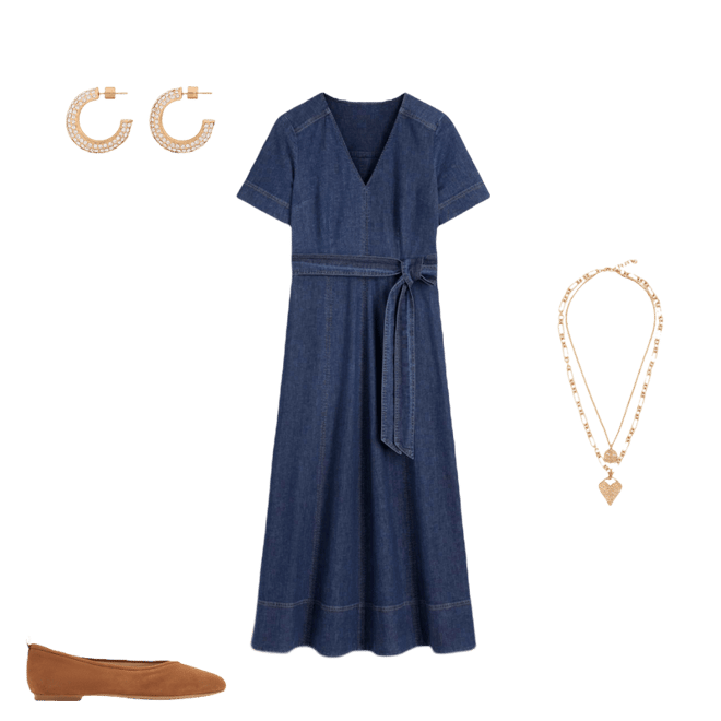 V-Neck Denim Dress-Mid Vintage | Boden UK
