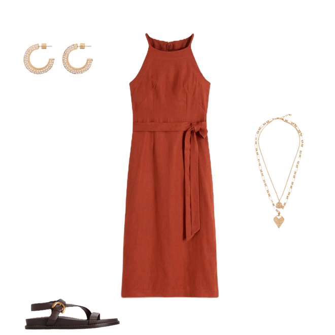 slim fit dress slacks Rosa Halter Linen Midi Dress-Burnt Orange main image 1